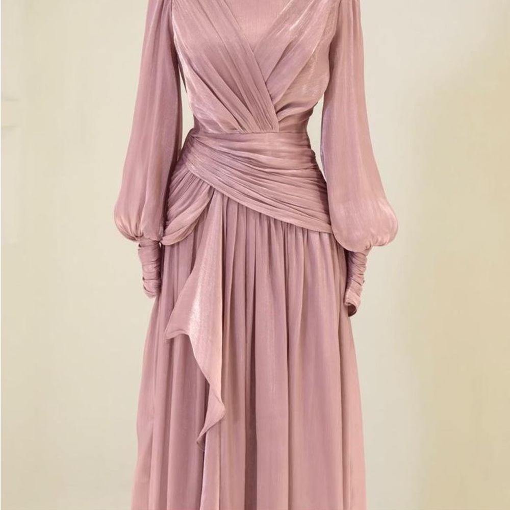 Elegant Mauve/pink Long Sleeve Dress